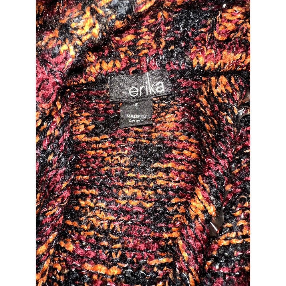 Erika Orange Red Black Sleeveless Sweater Cardigan Small - Picture 3 of 4